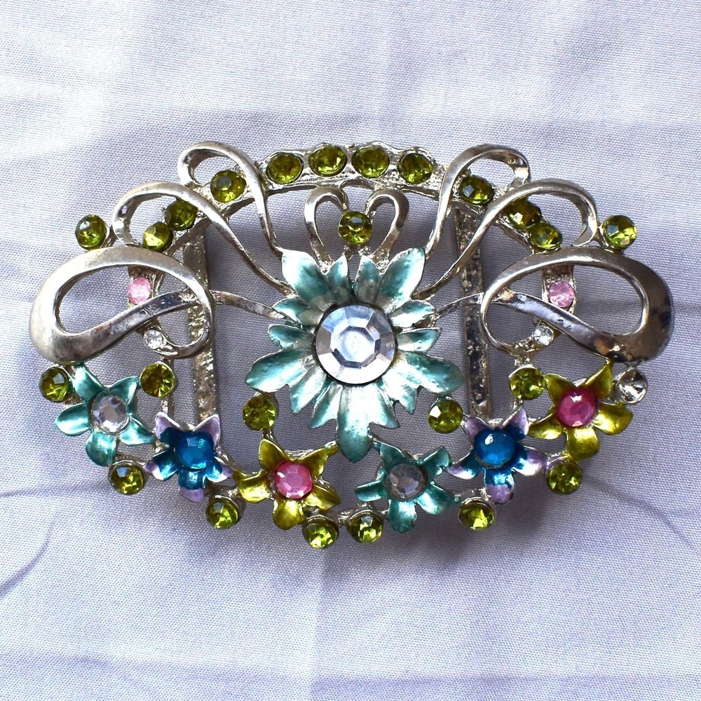 Vintage Belt Buckle Women's Unisex Sash Flowers Floral Colorful Victoria Art-Dec